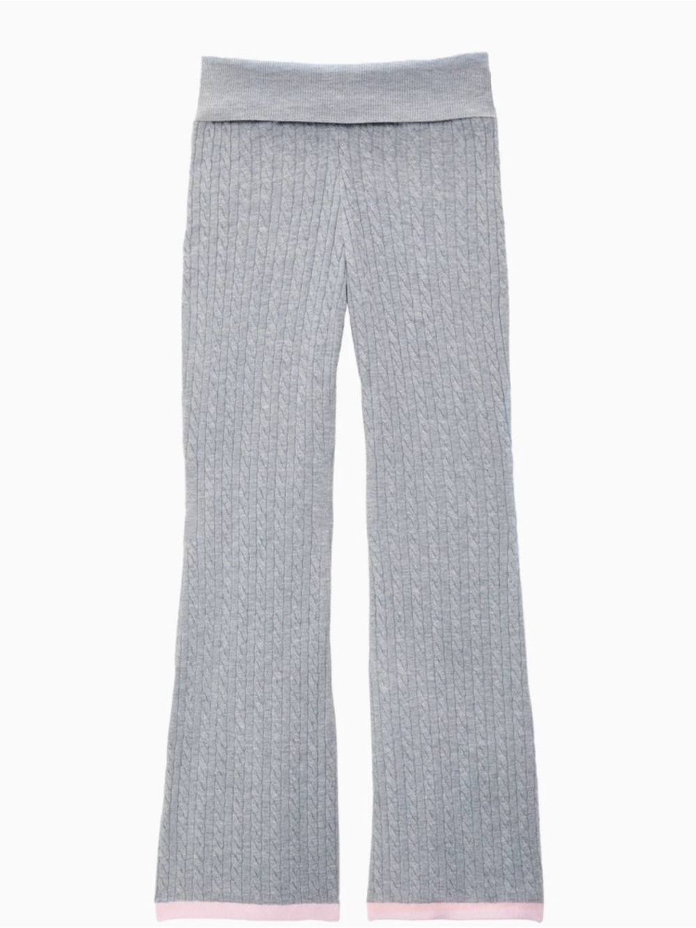 LSF x pink fold over flare Grey Cable-Knit Wide-Leg Pants